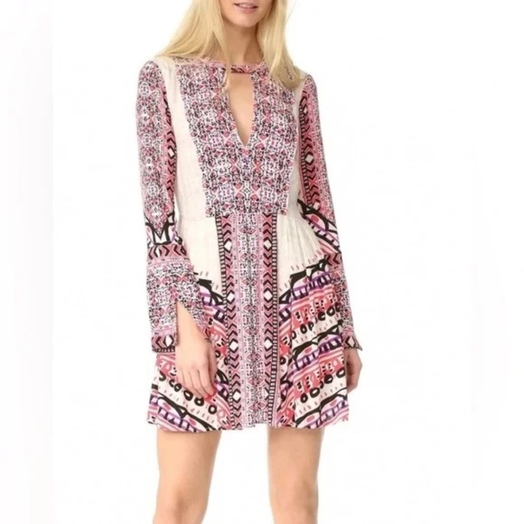 FREE PEOPLE Tegan Border Printed Midi Dress in Ivory Sz 6 - Picture 1 of 6